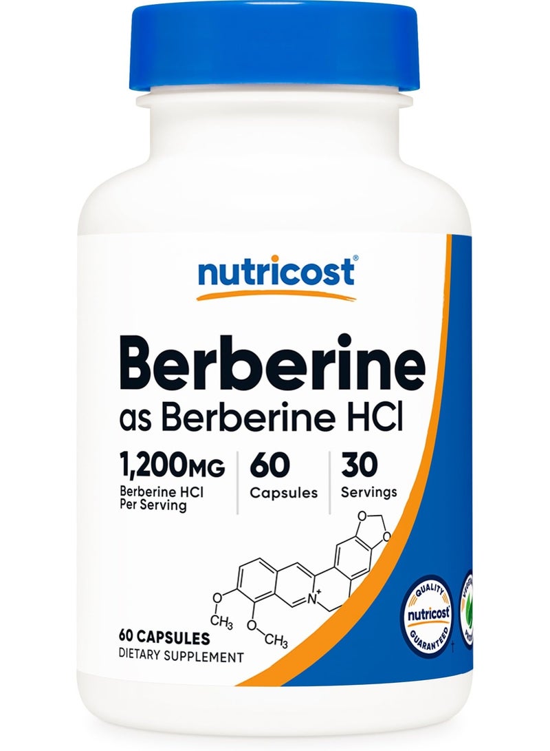 Nutricost Berberine HCl 1200mg – High Strength Berberine Supplement – 60 Vegetarian Capsules, Non-GMO & Gluten-Free - Image 1